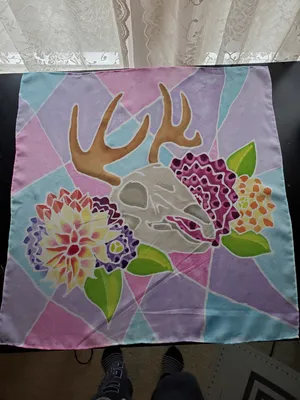 Jackalope skull in flowers